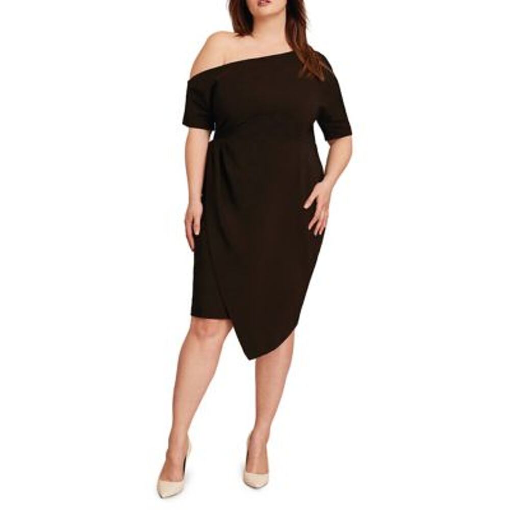 11 Honore Womens Adeline One Shoulder Midi Dress 16 Black Glam Elegant EUC